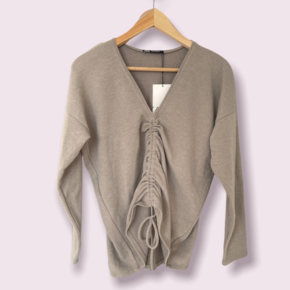Zara Sweaters - Ruched with Drawstring Front V neck sweater